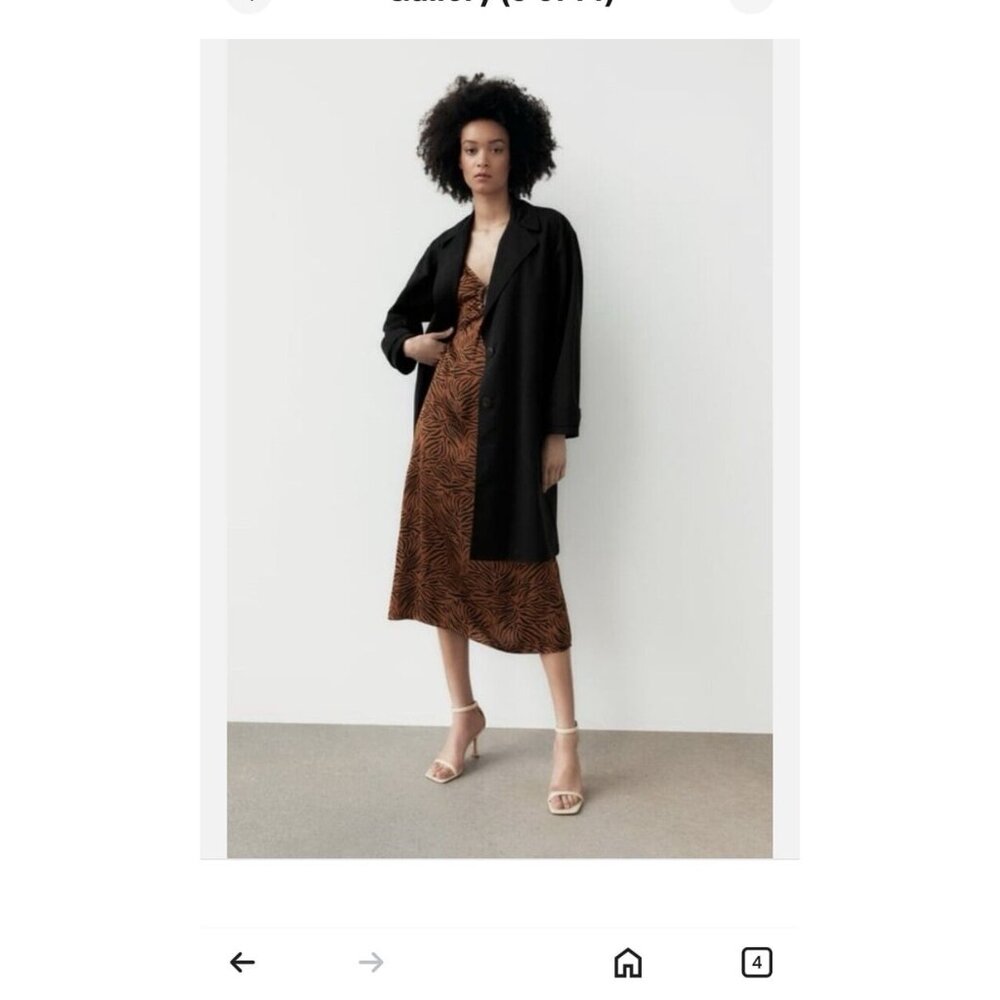 Zara Black Trench Coat Classic Button Up Long Lightweight Jacket Women's Size L